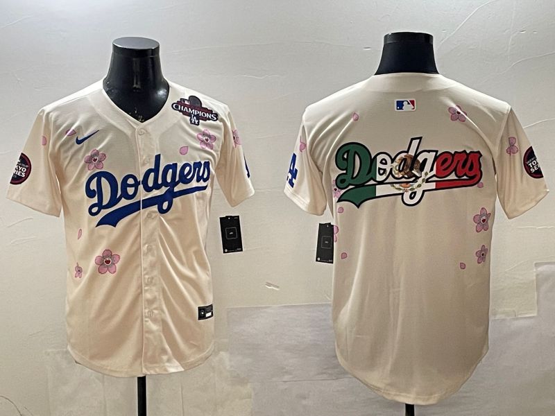Men Los Angeles Dodgers Blank Cream Sakura Edition 2025 Nike MLB Jersey style 8